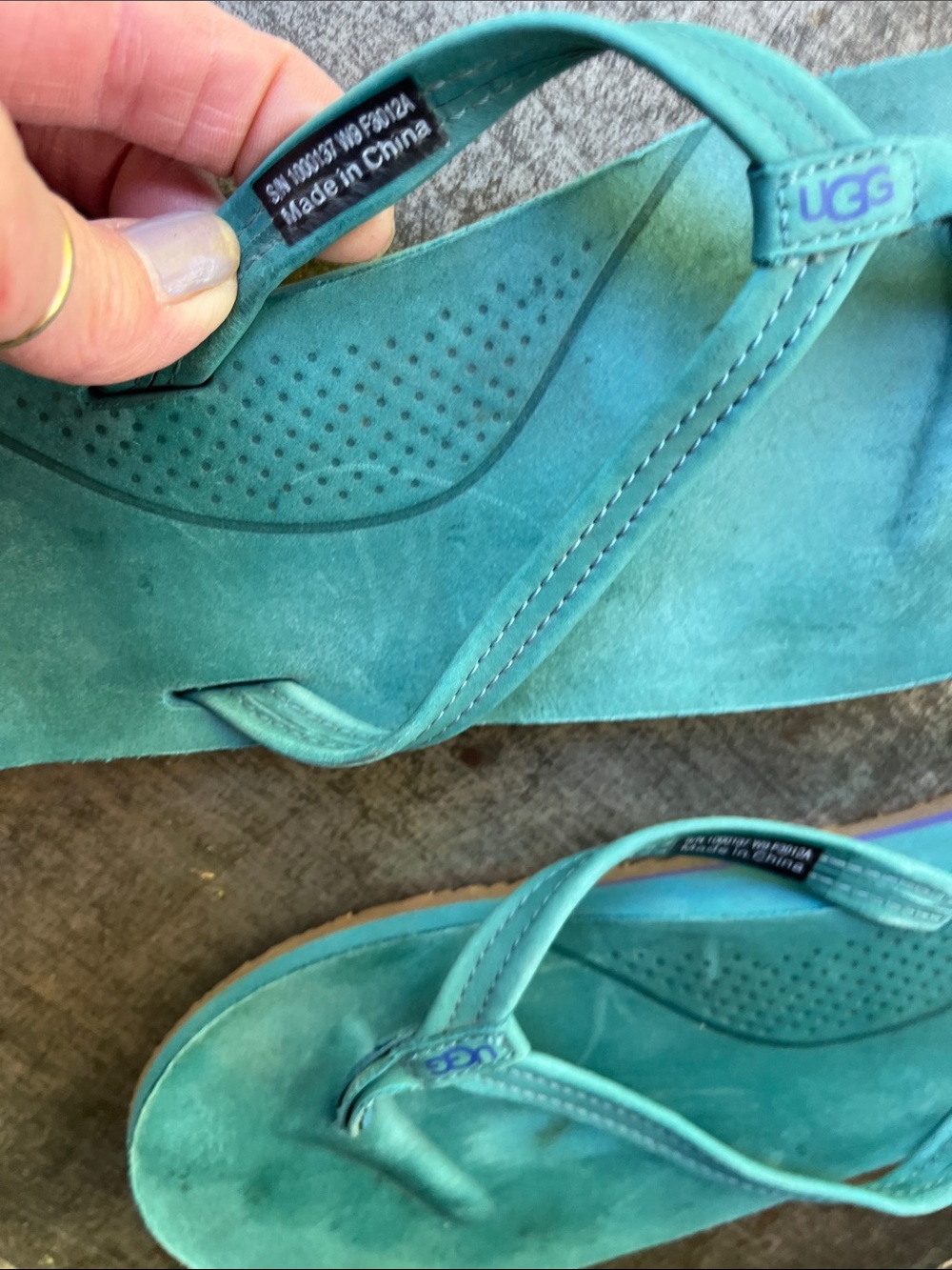 UGG Teal Suede Flip Flop Sandals - Picture 10 of 11